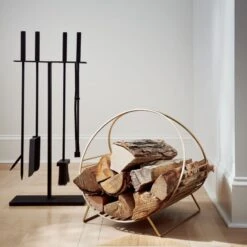 Chord Antique Brass Log Holder 10 Chord Antique Brass Log Holder -Nesto Store 4PieceMarionBlackFireplaceOC20 1x1