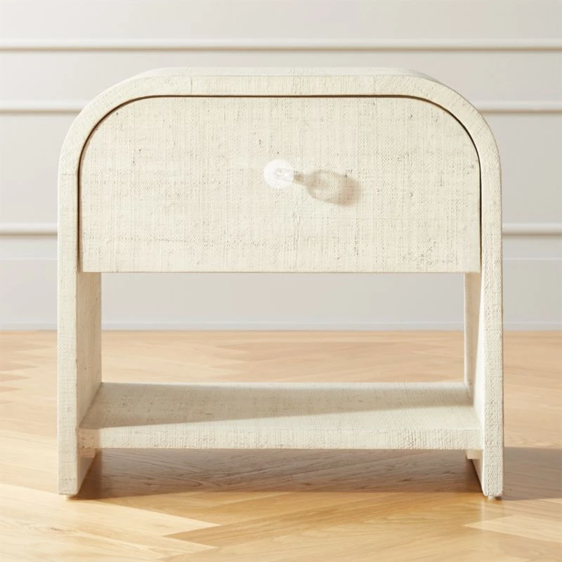 Archer White Lacquered Linen Nightstand With Drawer 3 Archer White Lacquered Linen Nightstand With Drawer
