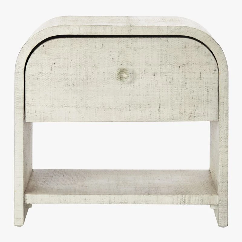 Archer White Lacquered Linen Nightstand With Drawer 5 Archer White Lacquered Linen Nightstand With Drawer - Image 3