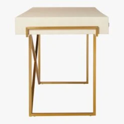Avalon 3-Drawer Gold Desk With Ivory Shagreen Top -Nesto Store AvalonIvoryFauxShgrnDeskSD20