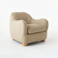 Bacio Camel Boucle Lounge Chair With Bleached Oak Legs -Nesto Store BacioLoungeChairCamel3QSSS21