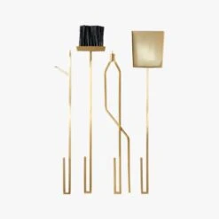 4-Piece Bend Gold Standing Fireplace Tool Set -Nesto Store BendFrplcToolsGoldS4AVF19