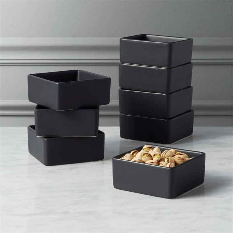 Bento Square Matte Black Mini Bowls 3 Bento Square Matte Black Mini Bowls