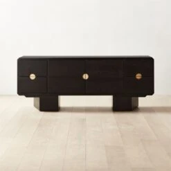 Bishop Black Ebonized Oak Wood Credenza