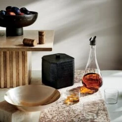 Rene Lacquered Linen Matte Black Ice Bucket -Nesto Store BlackPedestalBowlFB21 1x1 1