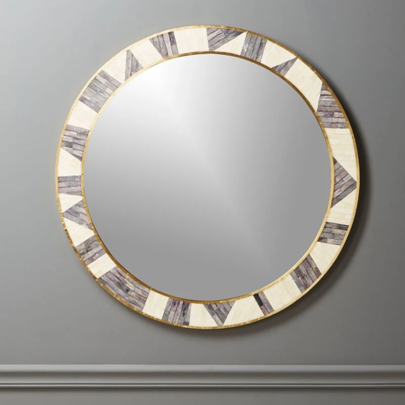 Grace Bone Inlay Round Wall Mirror 32" 3 Grace Bone Inlay Round Wall Mirror 32"