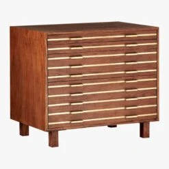 Inline Oak Wood 4-Drawer File Cabinet With Brass Handles -Nesto Store BrassInlineFileDrawers3QF17