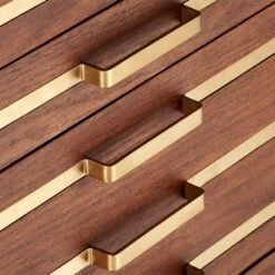 Inline Oak Wood 4-Drawer File Cabinet With Brass Handles -Nesto Store BrassInlineFileDrawersAVF17