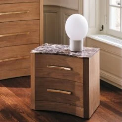 Kingsbury 2-Drawer Curved Oak Wood Nightstand With Marble Top -Nesto Store CB2FA22 20B Hero 1