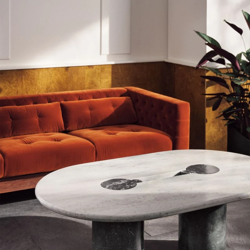 Liguria Oval White Marble Coffee Table With Black Marble Base 6 Liguria Oval White Marble Coffee Table With Black Marble Base - Image 4