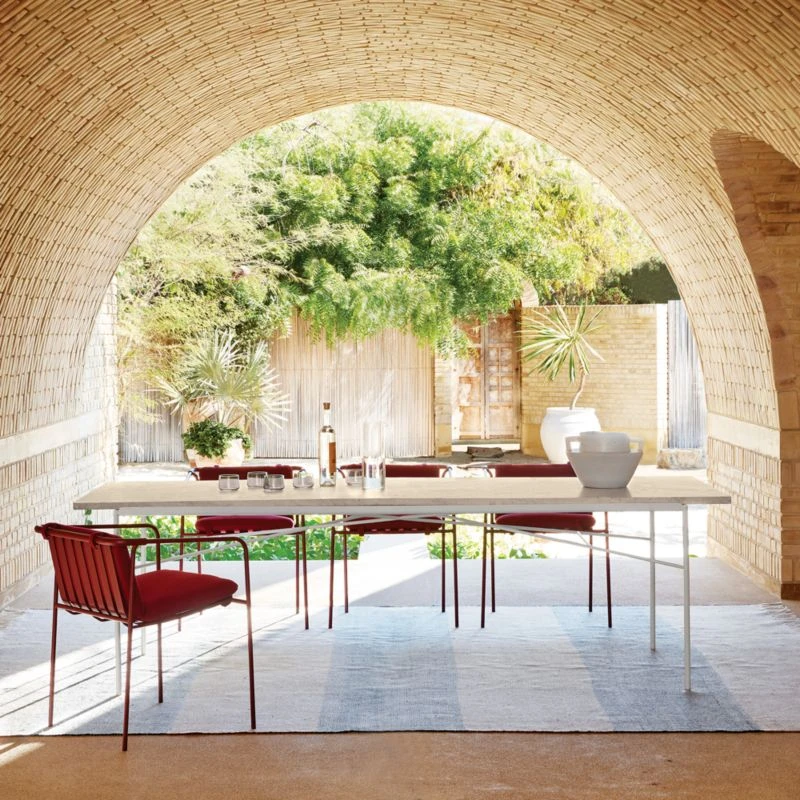 Pavilion Ivory Metal Outdoor Dining Table With Travertine Top Model 6141 4 Pavilion Ivory Metal Outdoor Dining Table With Travertine Top Model 6141 - Image 2