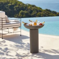 Flatform Charcoal Cement Birdbath -Nesto Store CB2SU23 10C V1 RET