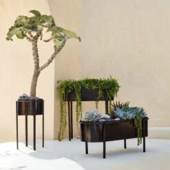 Lazo Black Stainless Steel Outdoor Raised Planter Low 13 Lazo Black Stainless Steel Outdoor Raised Planter Low -Nesto Store CB2SU23 13D V1 RET