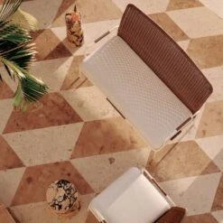 Colombe Ivory Metal And Rattan Outdoor Loveseat With Ivory Sunbrella® Cushions -Nesto Store CB2SU23 RC 04B HERO V1