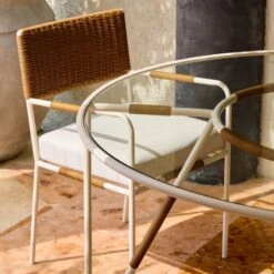 Colombe Ivory Metal And Rattan Outdoor Dining Armchair With Ivory Sunbrella® Cushion -Nesto Store CB2SU23 RC 04C Det 005