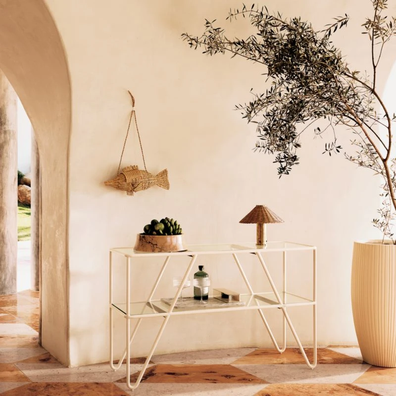 Colombe Ivory Metal Outdoor Console Table With Glass Top 4 Colombe Ivory Metal Outdoor Console Table With Glass Top - Image 2