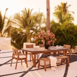 Roc Teak And Rattan Outdoor Dining Armchair With Ivory Sunbrella® Cushion -Nesto Store CB2SU23 RC 05A HERO 1