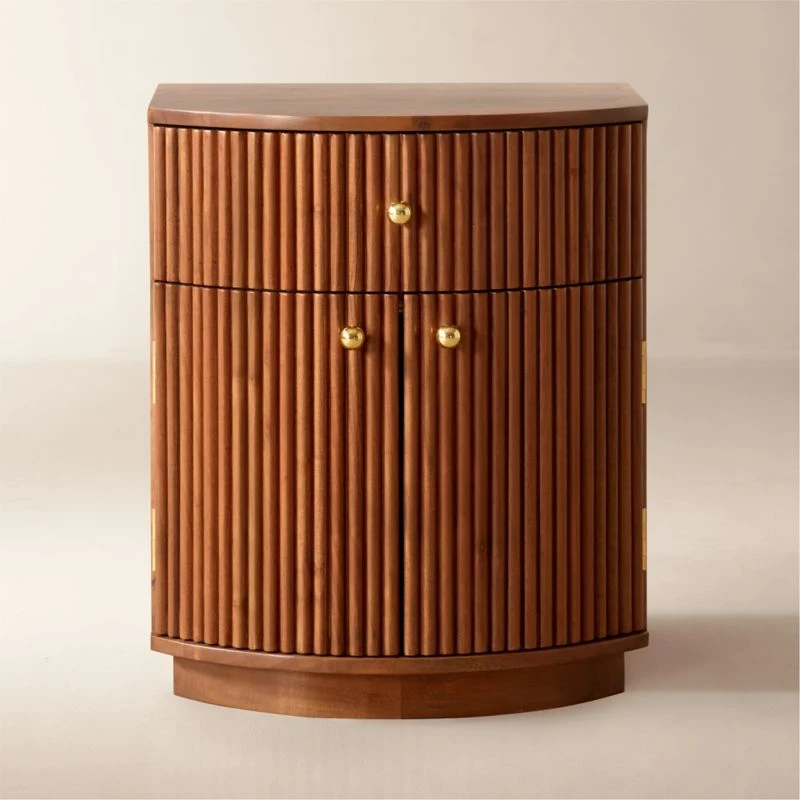 Cameo Curved Midtone Acacia Wood Nightstand 3 Cameo Curved Midtone Acacia Wood Nightstand