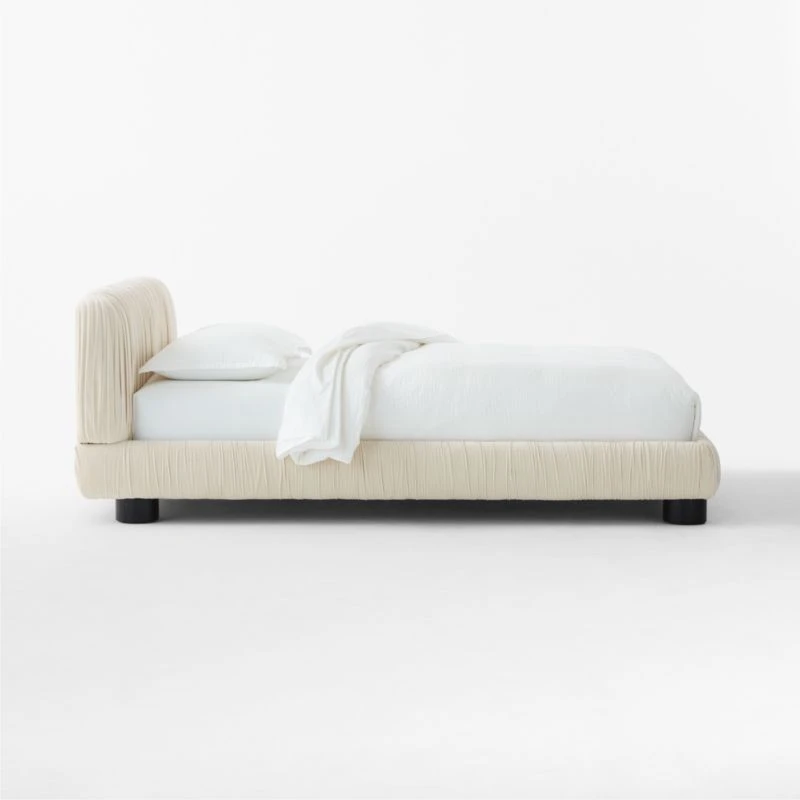 Cantar Ivory Velvet Upholstered Queen Bed 6 Cantar Ivory Velvet Upholstered Queen Bed - Image 4