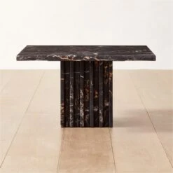 Carve Square Black Marble Side Table Small
