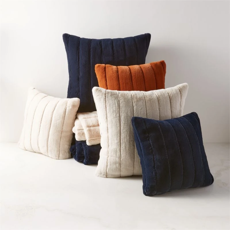 Channel Off-White Faux Fur Throw Pillow With Down-Alternative Insert 23" 5 Channel Off-White Faux Fur Throw Pillow With Down-Alternative Insert 23" - Image 3