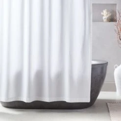 Charlotte Ribbed White Organic Shower Curtain 72"