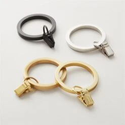 Polished Brass Curtain Rings With Clips Set Of 9 -Nesto Store ClipRingGroupFHF21 3