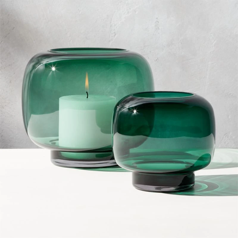 Coco Round Forest Green Glass Hurricane Candle Holder Small 4 Coco Round Forest Green Glass Hurricane Candle Holder Small - Image 2