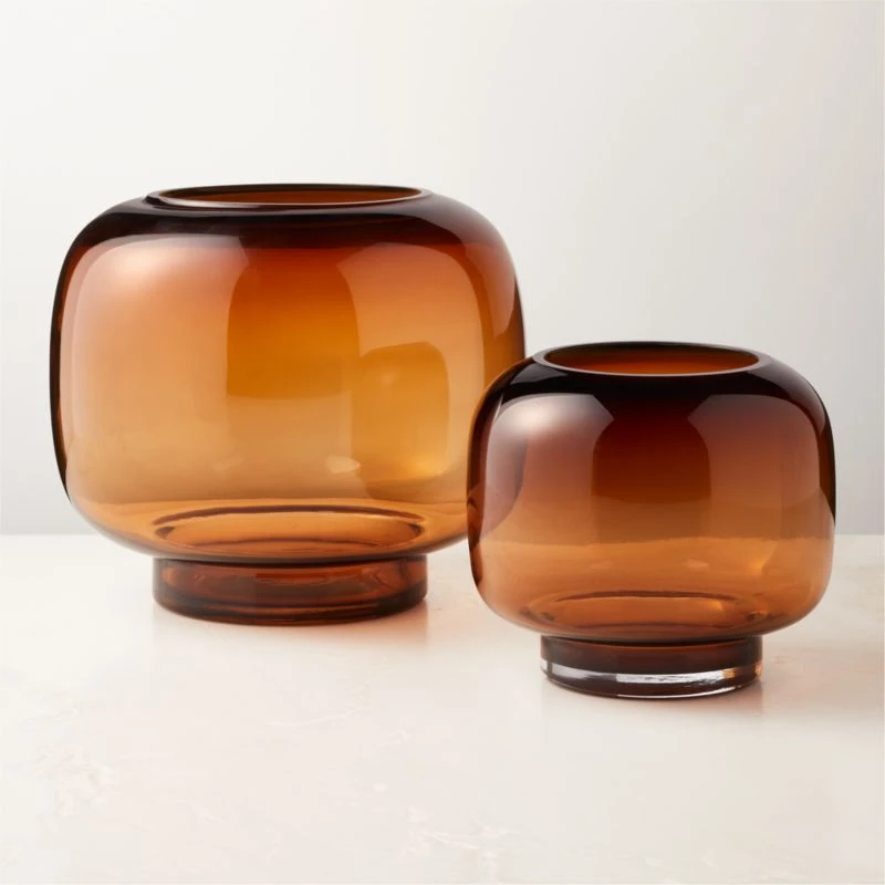 Coco Round Smoked Amber Glass Hurricane Candle Holder Small 4 Coco Round Smoked Amber Glass Hurricane Candle Holder Small - Image 2