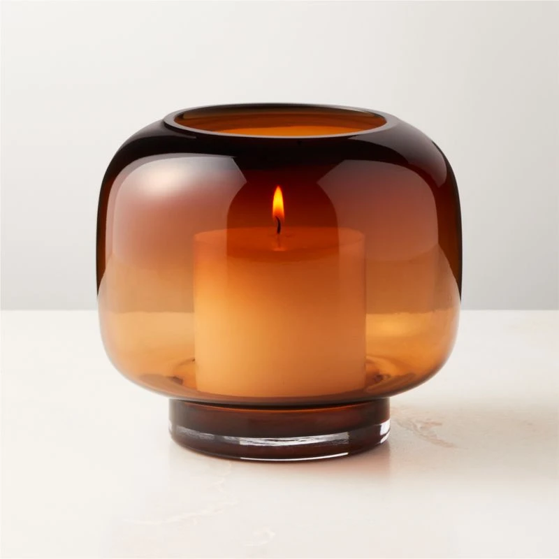 Coco Round Smoked Amber Glass Hurricane Candle Holder Small 5 Coco Round Smoked Amber Glass Hurricane Candle Holder Small - Image 3