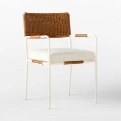 Colombe Ivory Metal And Rattan Outdoor Dining Armchair With Ivory Sunbrella® Cushion -Nesto Store ColombeBlancDiningChair3QSSS23