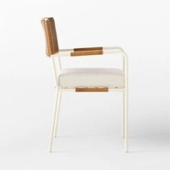 Colombe Ivory Metal And Rattan Outdoor Dining Armchair With Ivory Sunbrella® Cushion -Nesto Store ColombeBlancDiningChairSDSSS23