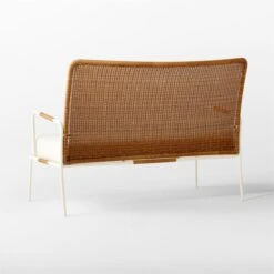 Colombe Ivory Metal And Rattan Outdoor Loveseat With Ivory Sunbrella® Cushions -Nesto Store ColombeBlancLoveseat3QBSSS23