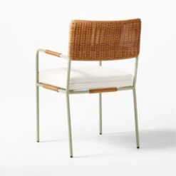 Colombe Green Metal And Rattan Outdoor Dining Armchair With Ivory Sunbrella® Cushion -Nesto Store ColombeVertDiningChair3QBSSS23