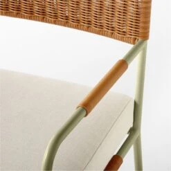 Colombe Green Metal And Rattan Outdoor Dining Armchair With Ivory Sunbrella® Cushion -Nesto Store ColombeVertDiningChairAV3SSS23