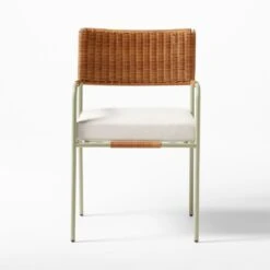 Colombe Green Metal And Rattan Outdoor Dining Armchair With Ivory Sunbrella® Cushion -Nesto Store ColombeVertDiningChairSOSSS23