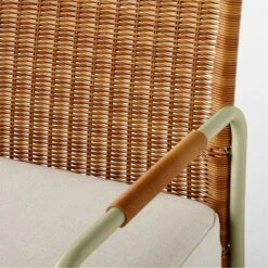 Colombe Green Metal And Rattan Outdoor Dining Armchair With Ivory Sunbrella® Cushion -Nesto Store ColombeVertLoungeChairAV2SSS23