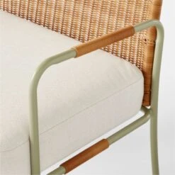 Colombe Green Metal And Rattan Outdoor Loveseat With Ivory Sunbrella® Cushions -Nesto Store ColombeVertLoungeChairAVSSS23