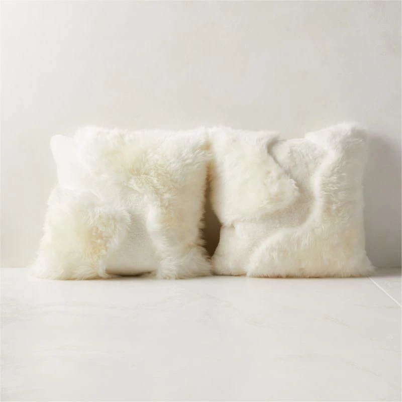 Connect White Sheepskin Fur Throw Pillow With Feather-Down Insert 20" 6 Connect White Sheepskin Fur Throw Pillow With Feather-Down Insert 20" - Image 4