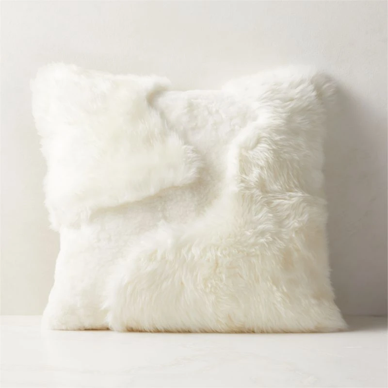 Connect White Sheepskin Fur Throw Pillow With Feather-Down Insert 20" 3 Connect White Sheepskin Fur Throw Pillow With Feather-Down Insert 20"