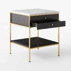 Connoisseur 2-Drawer Black Oak Wood Nightstand With Marble Top Model 8714 -Nesto Store ConnoisseurNightstand3QAVSSS21