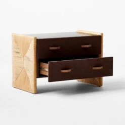 Crillo 2-Drawer Brown Nightstand With Mirror Top -Nesto Store CrilloNatNightstand3QAVSSF21