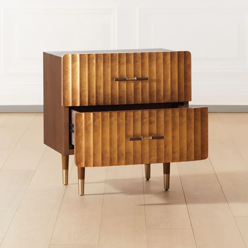 Crimped 2-Drawer Gold Leaf Nightstand 5 Crimped 2-Drawer Gold Leaf Nightstand - Image 3