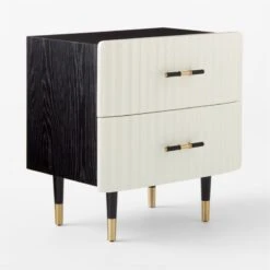 Crimped 2-Drawer Black And White Oak Wood Nightstand -Nesto Store CrimpedWhiteNightstand3QSSF21
