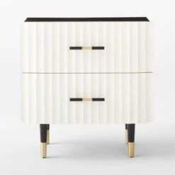 Crimped 2-Drawer Black And White Oak Wood Nightstand -Nesto Store CrimpedWhiteNightstandSOSSF21