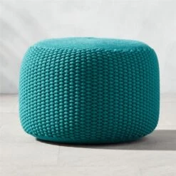Criss Knit Emerald Pouf