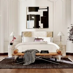 Crosby Tufted White Velvet And Wood Queen Bed -Nesto Store CrosbyQueenTuftedBedAG21 1x1 1