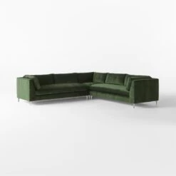 Decker 3-Piece L-Shaped Green Performance Velvet Sectional Sofa -Nesto Store Decker3PcGreenSectSofa3QSSF23