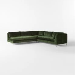 Decker 3-Piece L-Shaped Green Performance Velvet Sectional Sofa With Right Arm -Nesto Store Decker3PcGrnALChrSctSofa3QSSF23