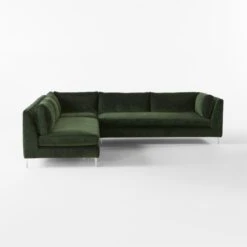 Decker 3-Piece L-Shaped Green Performance Velvet Sectional Sofa With Right Arm -Nesto Store Decker3PcGrnALChrSctSofaSDSSF23